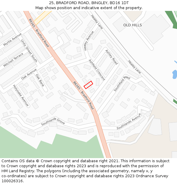 25, BRADFORD ROAD, BINGLEY, BD16 1DT: Location map and indicative extent of plot