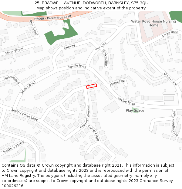 25, BRADWELL AVENUE, DODWORTH, BARNSLEY, S75 3QU: Location map and indicative extent of plot