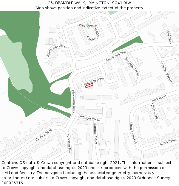 25, BRAMBLE WALK, LYMINGTON, SO41 9LW: Location map and indicative extent of plot