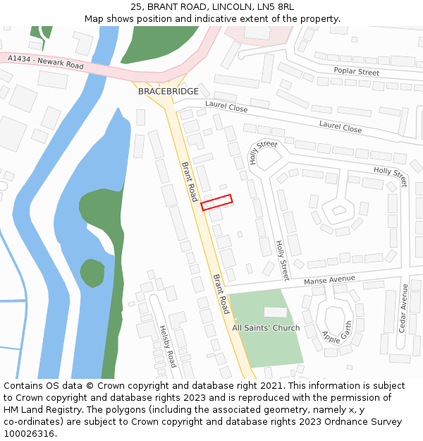 25, BRANT ROAD, LINCOLN, LN5 8RL: Location map and indicative extent of plot