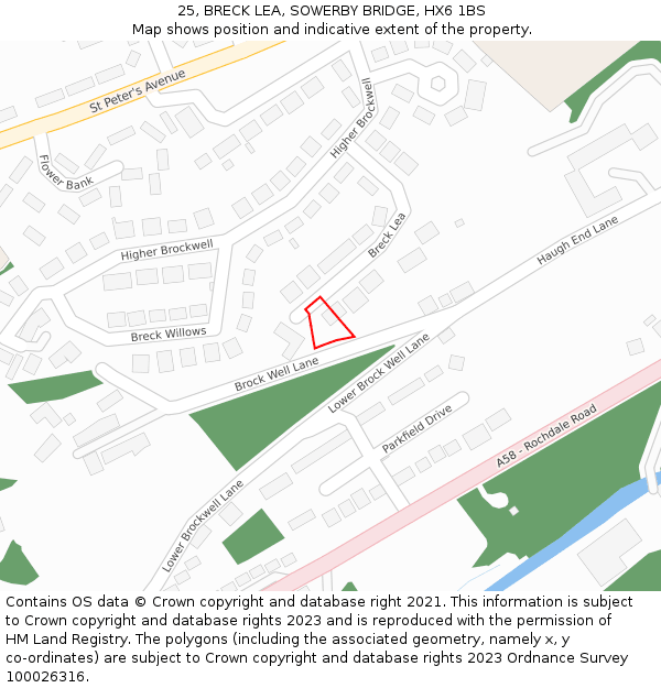 25, BRECK LEA, SOWERBY BRIDGE, HX6 1BS: Location map and indicative extent of plot