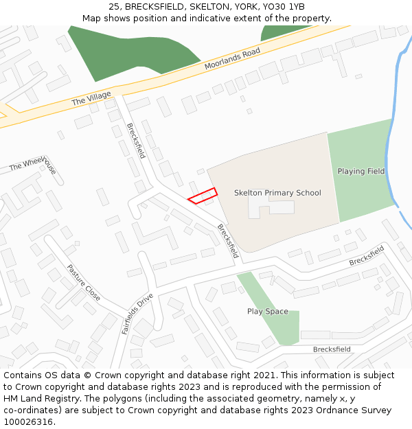 25, BRECKSFIELD, SKELTON, YORK, YO30 1YB: Location map and indicative extent of plot