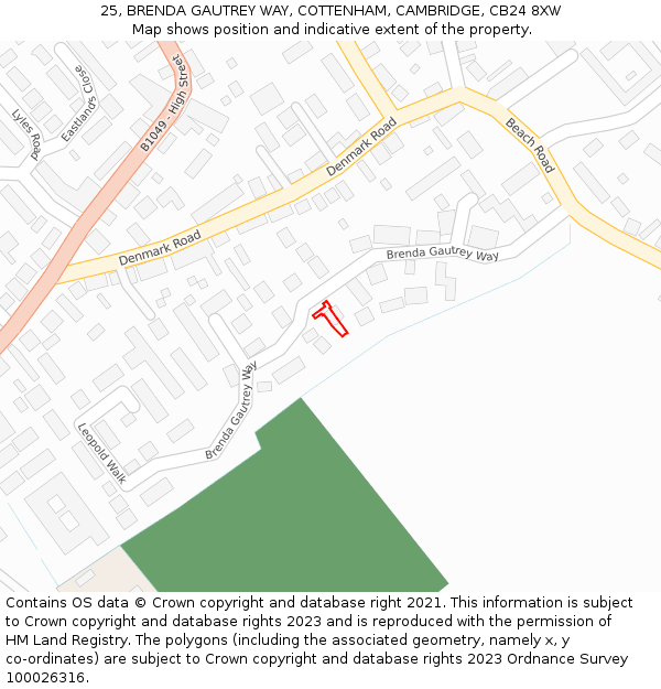 25, BRENDA GAUTREY WAY, COTTENHAM, CAMBRIDGE, CB24 8XW: Location map and indicative extent of plot