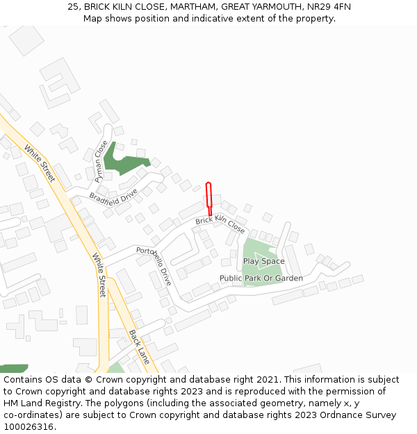 25, BRICK KILN CLOSE, MARTHAM, GREAT YARMOUTH, NR29 4FN: Location map and indicative extent of plot