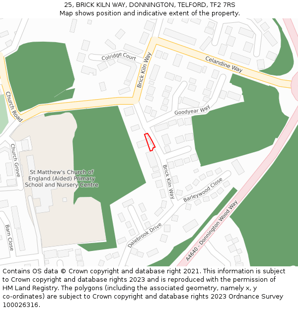 25, BRICK KILN WAY, DONNINGTON, TELFORD, TF2 7RS: Location map and indicative extent of plot