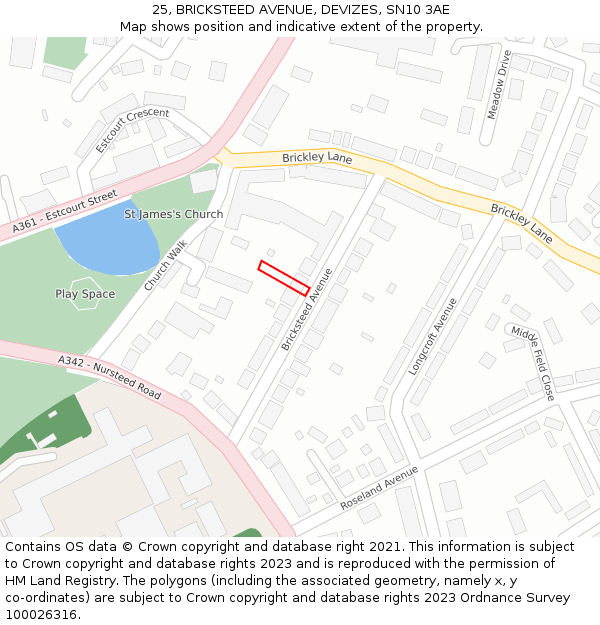 25, BRICKSTEED AVENUE, DEVIZES, SN10 3AE: Location map and indicative extent of plot