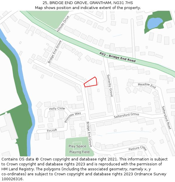 25, BRIDGE END GROVE, GRANTHAM, NG31 7HS: Location map and indicative extent of plot