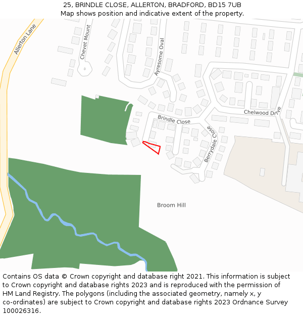 25, BRINDLE CLOSE, ALLERTON, BRADFORD, BD15 7UB: Location map and indicative extent of plot