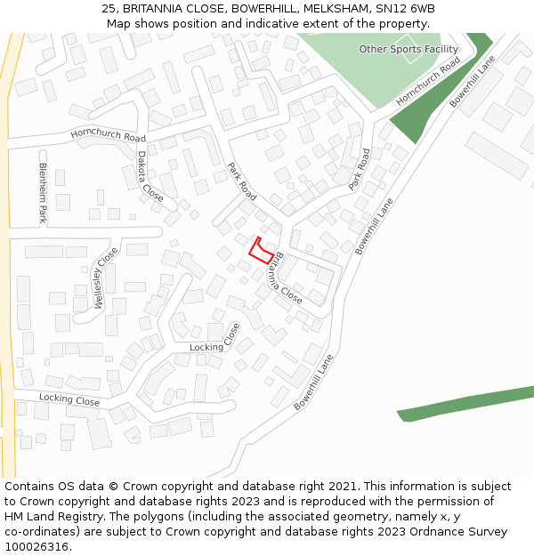 25, BRITANNIA CLOSE, BOWERHILL, MELKSHAM, SN12 6WB: Location map and indicative extent of plot