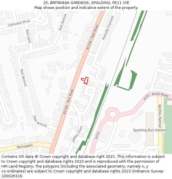 25, BRITANNIA GARDENS, SPALDING, PE11 1YE: Location map and indicative extent of plot