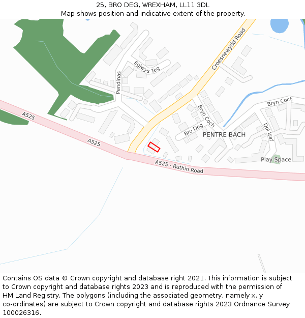 25, BRO DEG, WREXHAM, LL11 3DL: Location map and indicative extent of plot