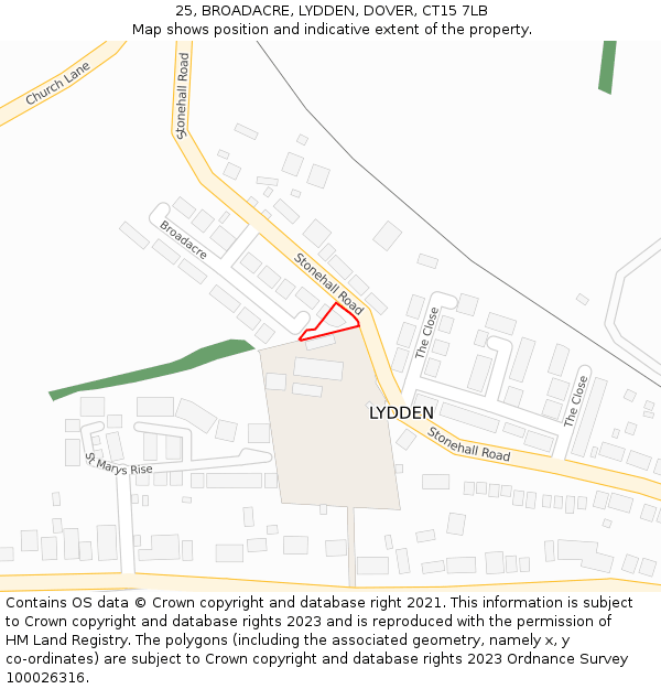 25, BROADACRE, LYDDEN, DOVER, CT15 7LB: Location map and indicative extent of plot