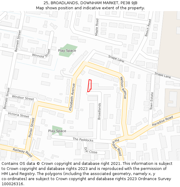 25, BROADLANDS, DOWNHAM MARKET, PE38 9JB: Location map and indicative extent of plot