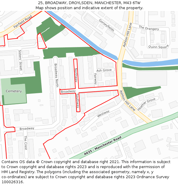 25, BROADWAY, DROYLSDEN, MANCHESTER, M43 6TW: Location map and indicative extent of plot