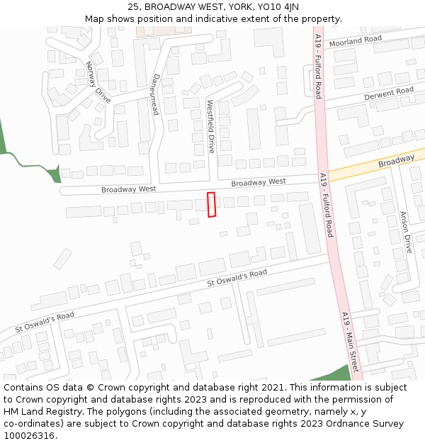 25, BROADWAY WEST, YORK, YO10 4JN: Location map and indicative extent of plot