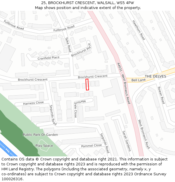 25, BROCKHURST CRESCENT, WALSALL, WS5 4PW: Location map and indicative extent of plot
