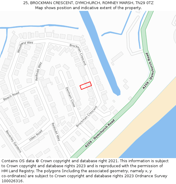 25, BROCKMAN CRESCENT, DYMCHURCH, ROMNEY MARSH, TN29 0TZ: Location map and indicative extent of plot