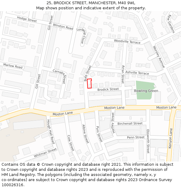 25, BRODICK STREET, MANCHESTER, M40 9WL: Location map and indicative extent of plot