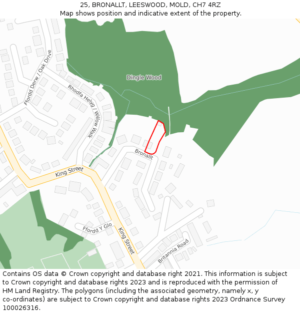 25, BRONALLT, LEESWOOD, MOLD, CH7 4RZ: Location map and indicative extent of plot