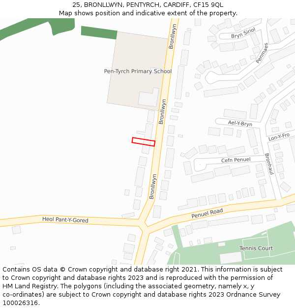 25, BRONLLWYN, PENTYRCH, CARDIFF, CF15 9QL: Location map and indicative extent of plot