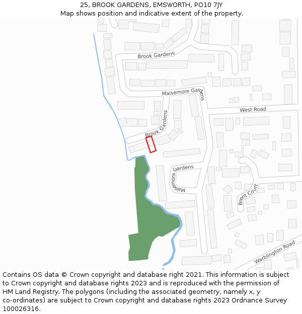 25, BROOK GARDENS, EMSWORTH, PO10 7JY: Location map and indicative extent of plot