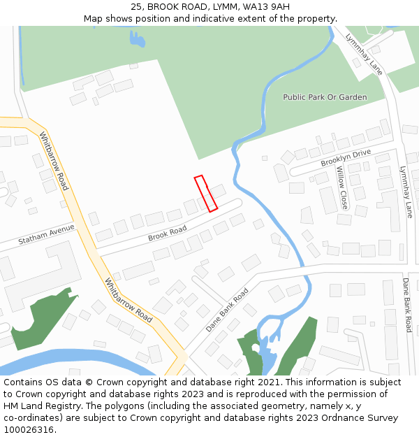 25, BROOK ROAD, LYMM, WA13 9AH: Location map and indicative extent of plot