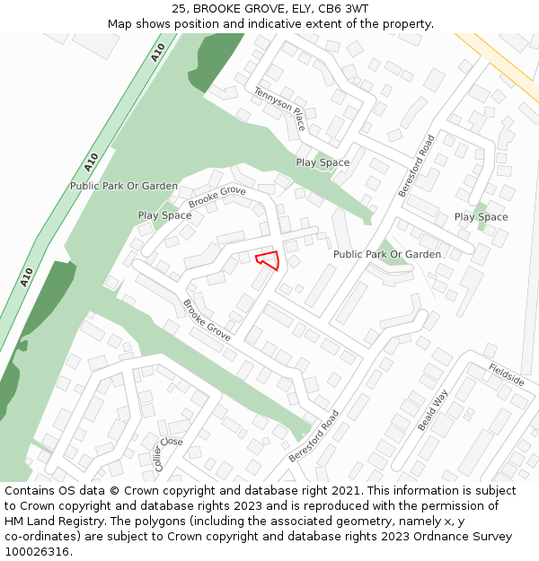 25, BROOKE GROVE, ELY, CB6 3WT: Location map and indicative extent of plot