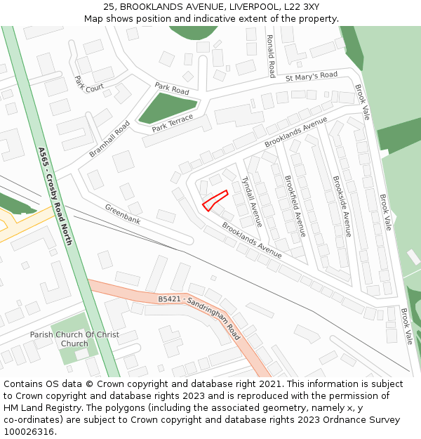 25, BROOKLANDS AVENUE, LIVERPOOL, L22 3XY: Location map and indicative extent of plot