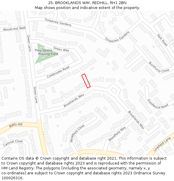 25, BROOKLANDS WAY, REDHILL, RH1 2BN: Location map and indicative extent of plot