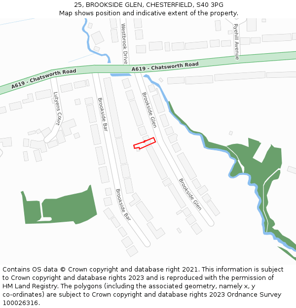25, BROOKSIDE GLEN, CHESTERFIELD, S40 3PG: Location map and indicative extent of plot