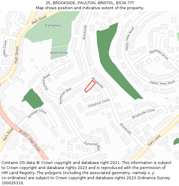 25, BROOKSIDE, PAULTON, BRISTOL, BS39 7YT: Location map and indicative extent of plot