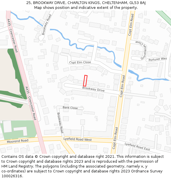 25, BROOKWAY DRIVE, CHARLTON KINGS, CHELTENHAM, GL53 8AJ: Location map and indicative extent of plot