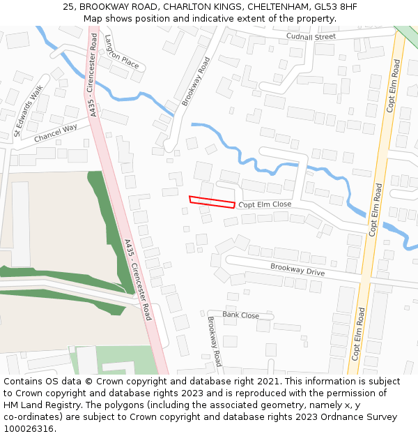 25, BROOKWAY ROAD, CHARLTON KINGS, CHELTENHAM, GL53 8HF: Location map and indicative extent of plot