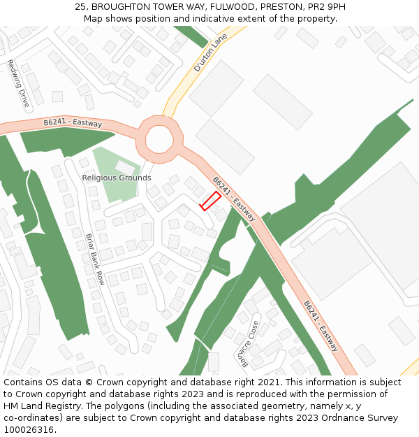 25, BROUGHTON TOWER WAY, FULWOOD, PRESTON, PR2 9PH: Location map and indicative extent of plot