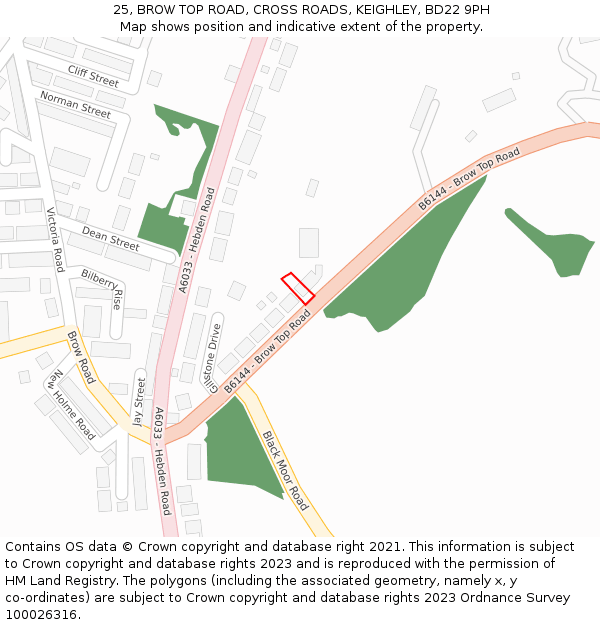 25, BROW TOP ROAD, CROSS ROADS, KEIGHLEY, BD22 9PH: Location map and indicative extent of plot
