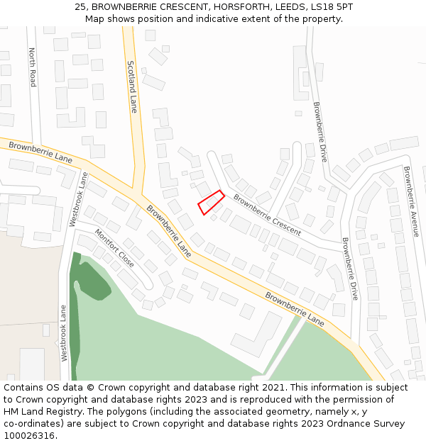 25, BROWNBERRIE CRESCENT, HORSFORTH, LEEDS, LS18 5PT: Location map and indicative extent of plot