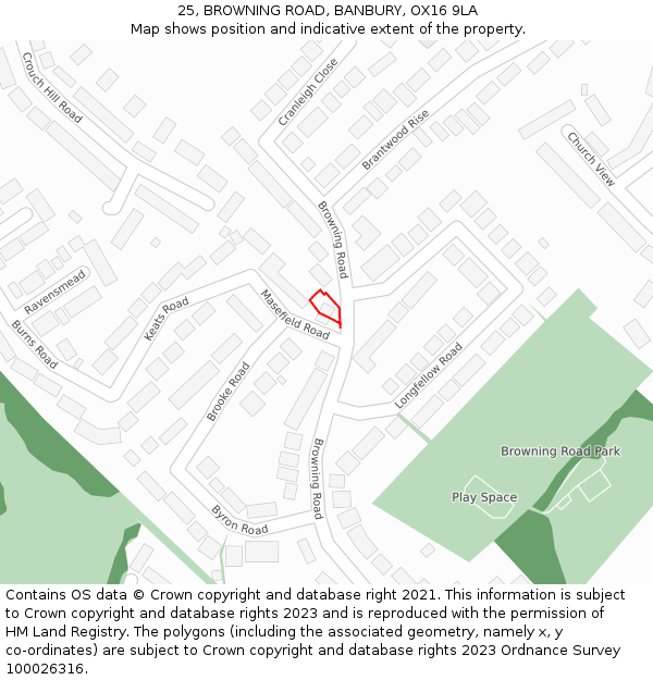 25, BROWNING ROAD, BANBURY, OX16 9LA: Location map and indicative extent of plot