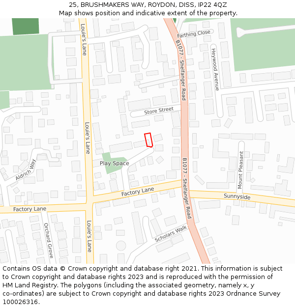 25, BRUSHMAKERS WAY, ROYDON, DISS, IP22 4QZ: Location map and indicative extent of plot