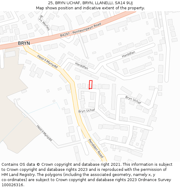 25, BRYN UCHAF, BRYN, LLANELLI, SA14 9UJ: Location map and indicative extent of plot