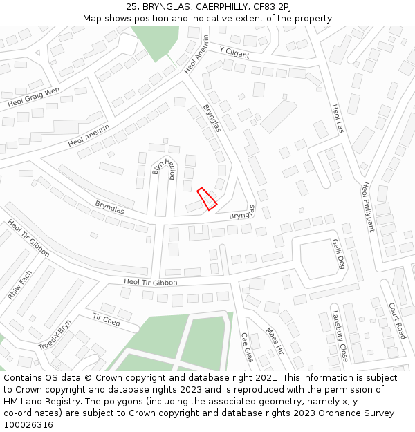 25, BRYNGLAS, CAERPHILLY, CF83 2PJ: Location map and indicative extent of plot