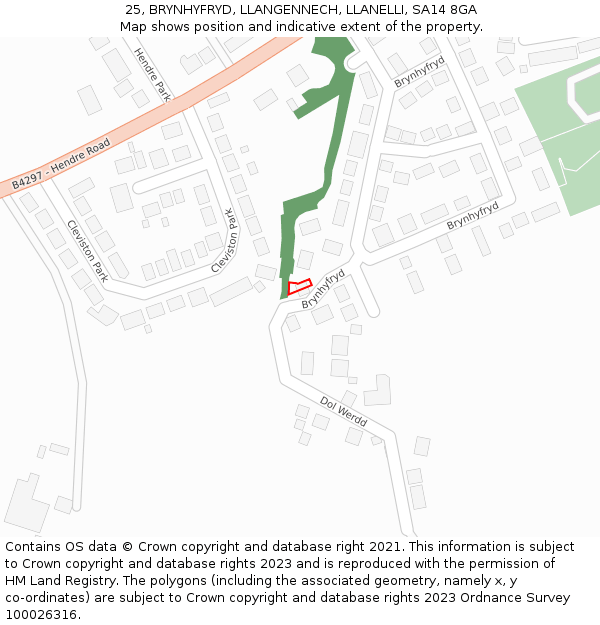 25, BRYNHYFRYD, LLANGENNECH, LLANELLI, SA14 8GA: Location map and indicative extent of plot