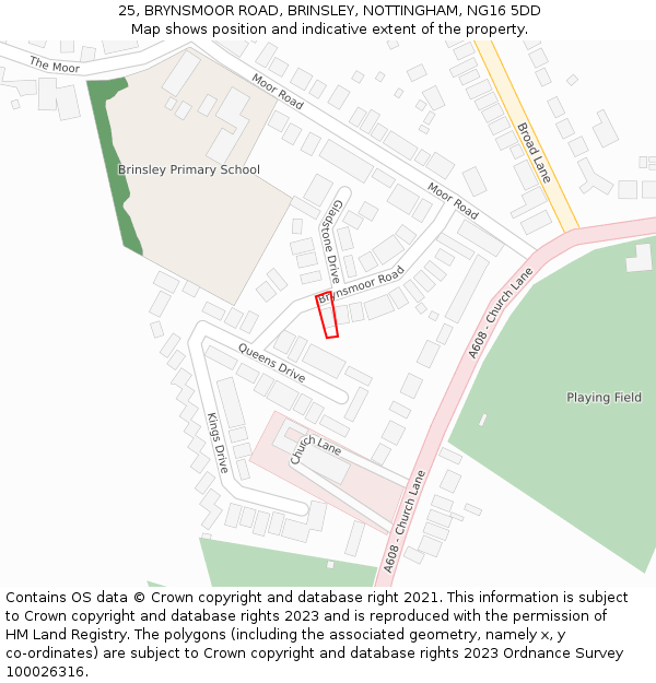 25, BRYNSMOOR ROAD, BRINSLEY, NOTTINGHAM, NG16 5DD: Location map and indicative extent of plot