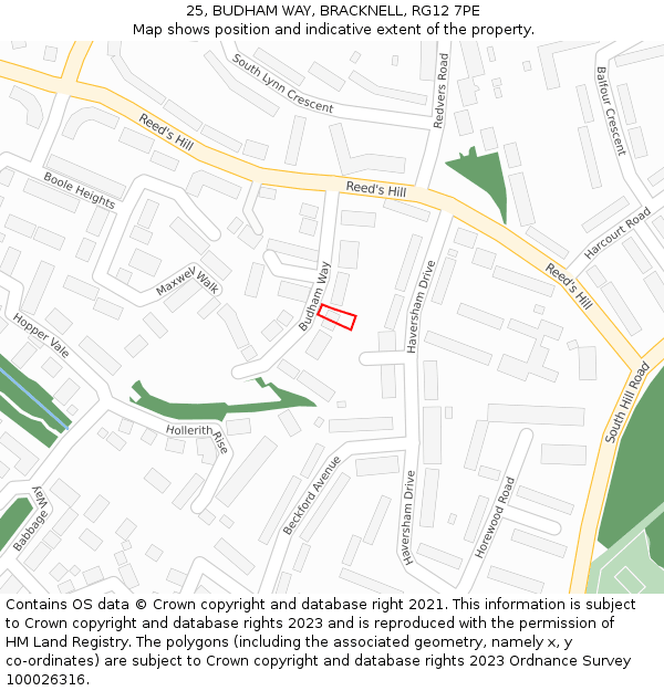 25, BUDHAM WAY, BRACKNELL, RG12 7PE: Location map and indicative extent of plot