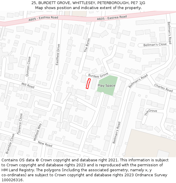 25, BURDETT GROVE, WHITTLESEY, PETERBOROUGH, PE7 1JG: Location map and indicative extent of plot