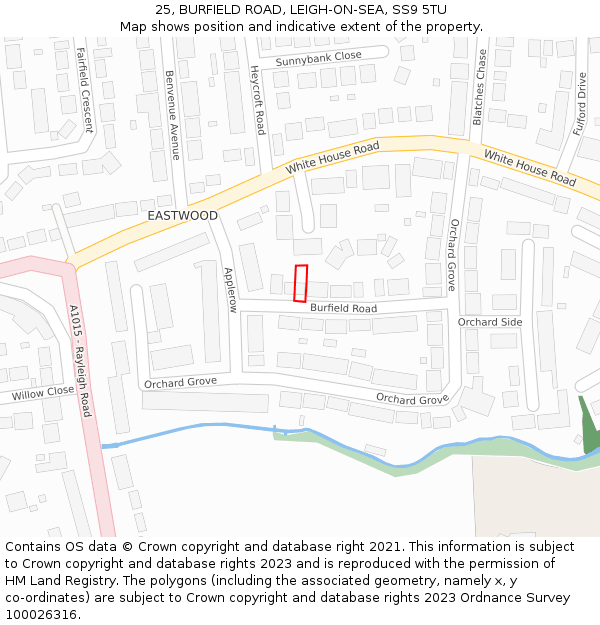 25, BURFIELD ROAD, LEIGH-ON-SEA, SS9 5TU: Location map and indicative extent of plot