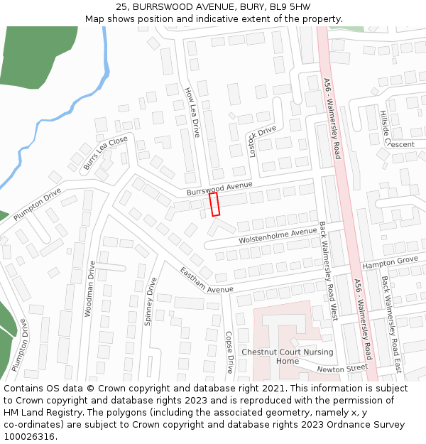 25, BURRSWOOD AVENUE, BURY, BL9 5HW: Location map and indicative extent of plot