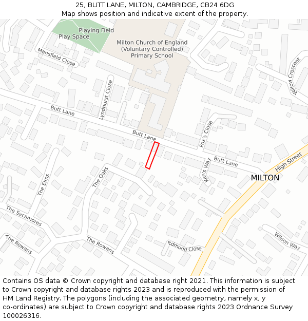 25, BUTT LANE, MILTON, CAMBRIDGE, CB24 6DG: Location map and indicative extent of plot