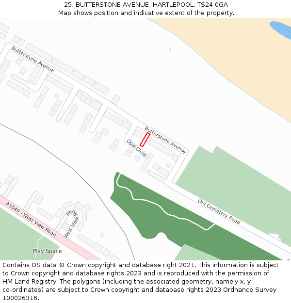 25, BUTTERSTONE AVENUE, HARTLEPOOL, TS24 0GA: Location map and indicative extent of plot