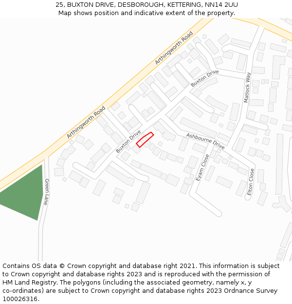 25, BUXTON DRIVE, DESBOROUGH, KETTERING, NN14 2UU: Location map and indicative extent of plot