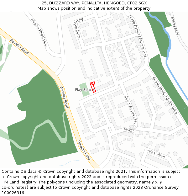 25, BUZZARD WAY, PENALLTA, HENGOED, CF82 6GX: Location map and indicative extent of plot